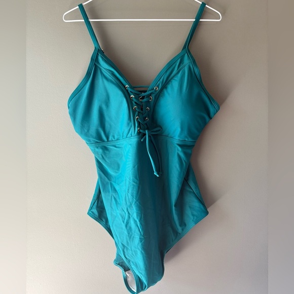 NWOT Green XXL swimsuit, one piece, corset front, stretchy - Picture 2 of 6